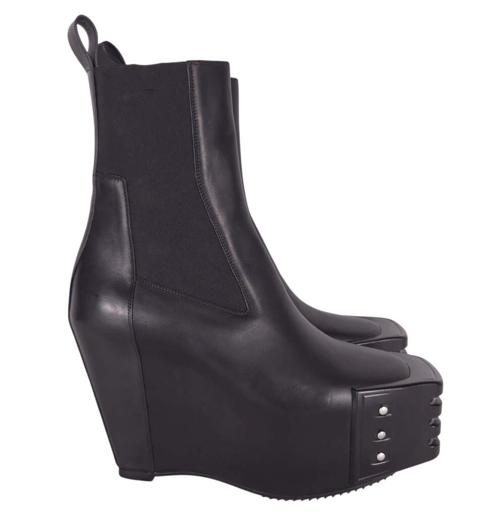 Rick Owens Leather Grilled Wedge Beatle Boots US 11 EU 44 Mens Black $2740
